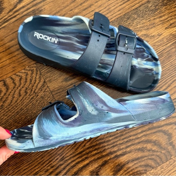 Rockin Blue Marble Double Buckle Slide Sandals Waterproof Beach Pool Shoes 6 - Picture 6 of 7